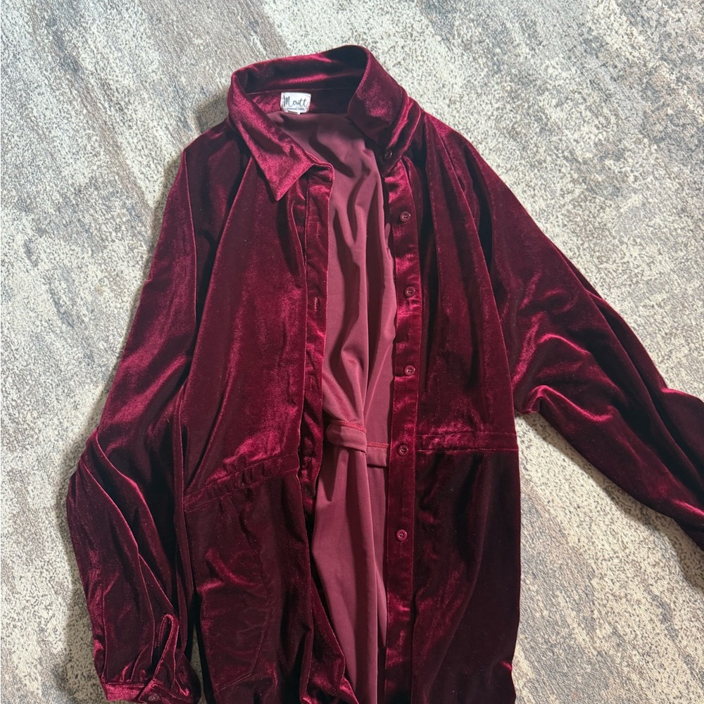Rich Burgundy Velvet Button-Up Shirt Jacket